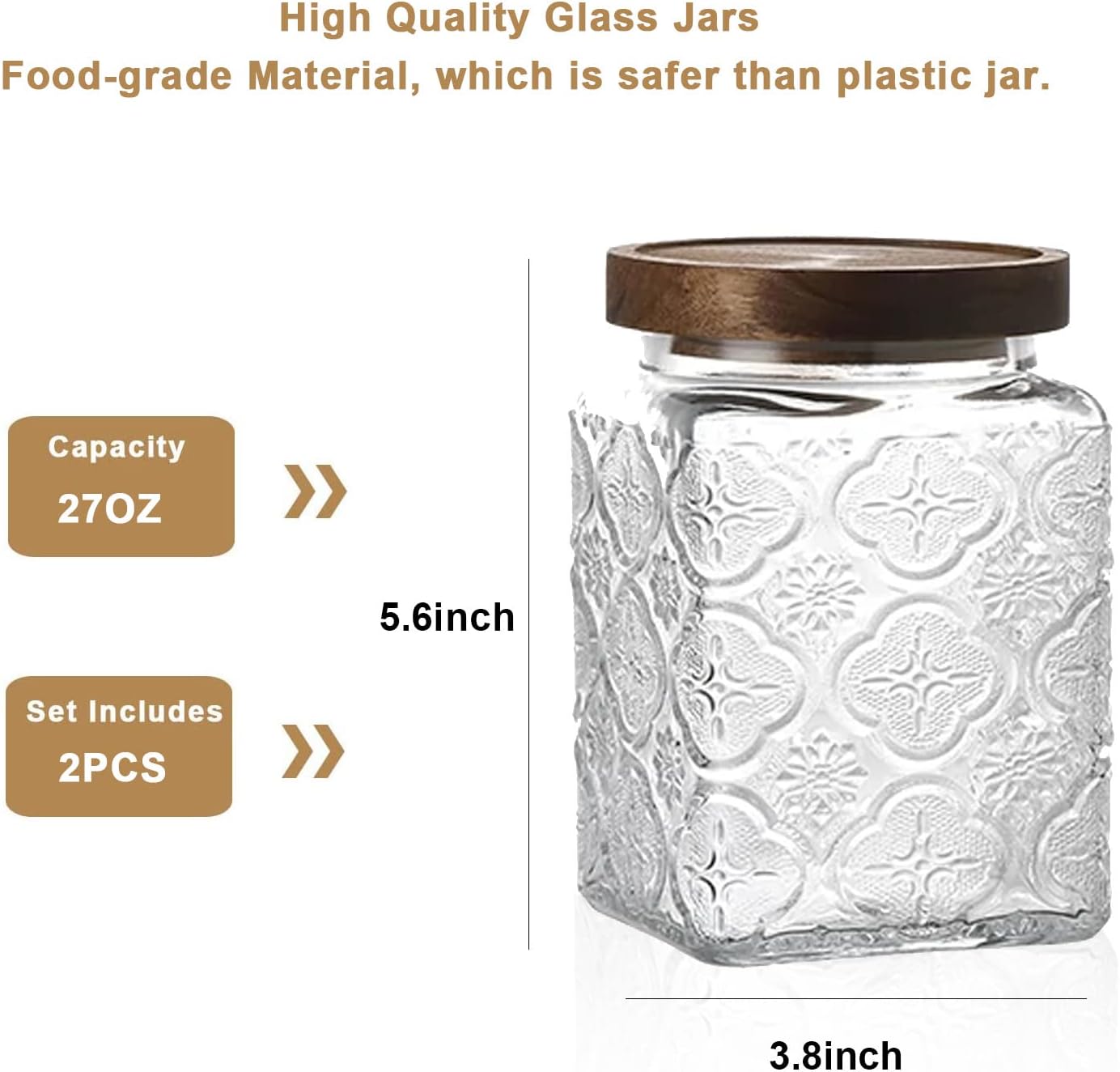 Vintage Glass Airtight Storage Jar Set of 2, With Airtight Wood Lid