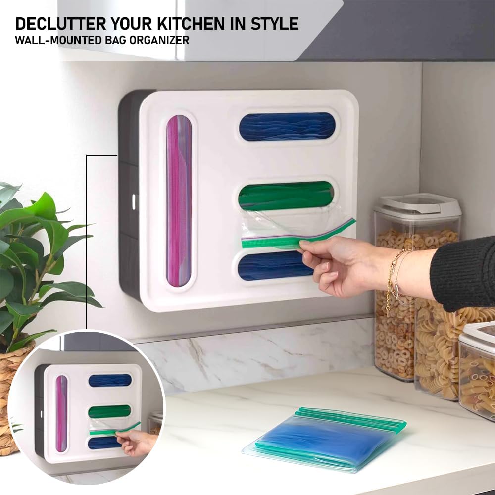 Food Storage Bag Organizer, 4 in 1 Plastic Bag Organizers for Kitchen Storage