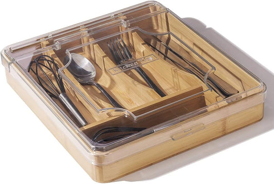 Kitchen Drawer Organizer, 13 Inch Silverware Utensil Tray Holder,with Removable Lid