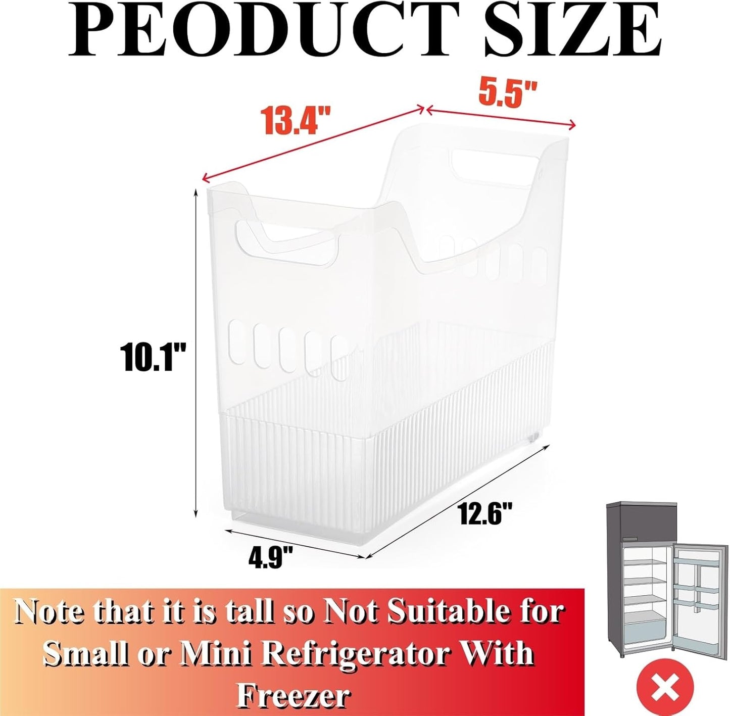 3 Pack Freezer Organizer Bins with Wheels, Clear Plastic Pantry Storage Organizer with Handle