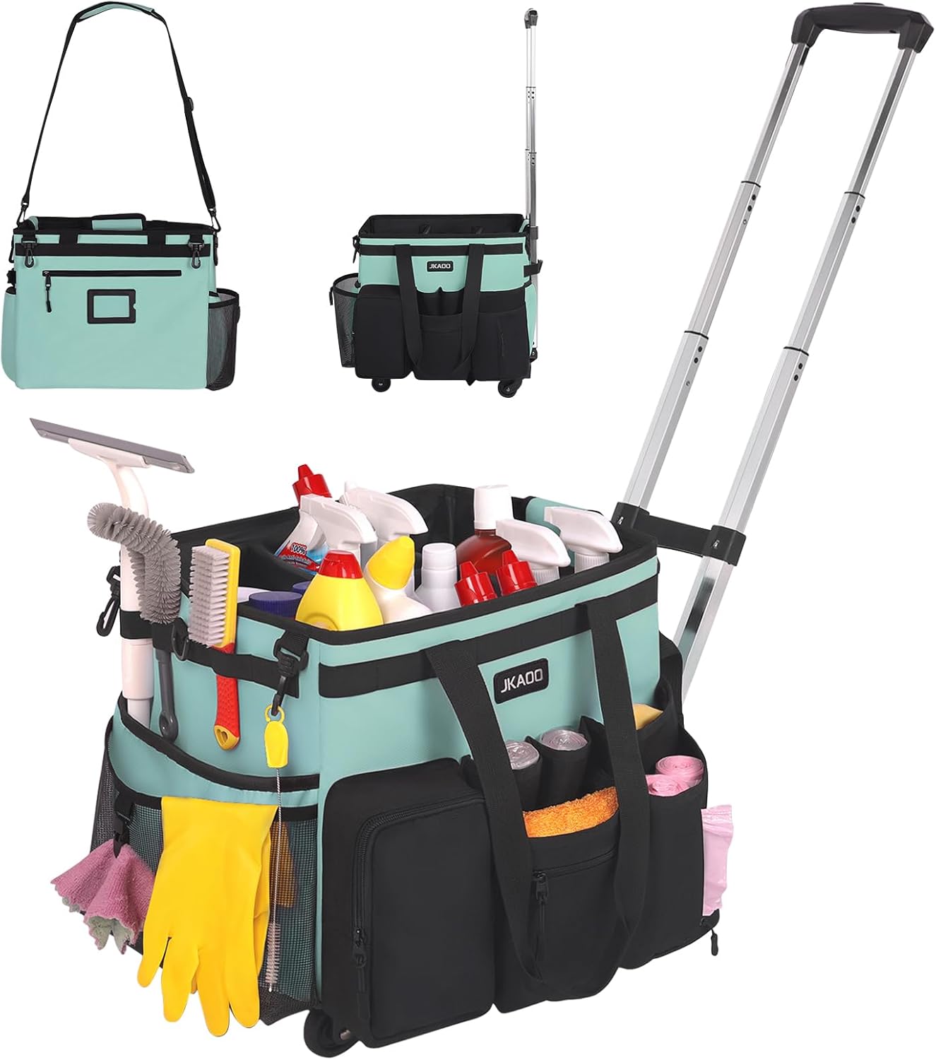 Large Rolling Cleaning Caddy Bag with Detachable Trolley