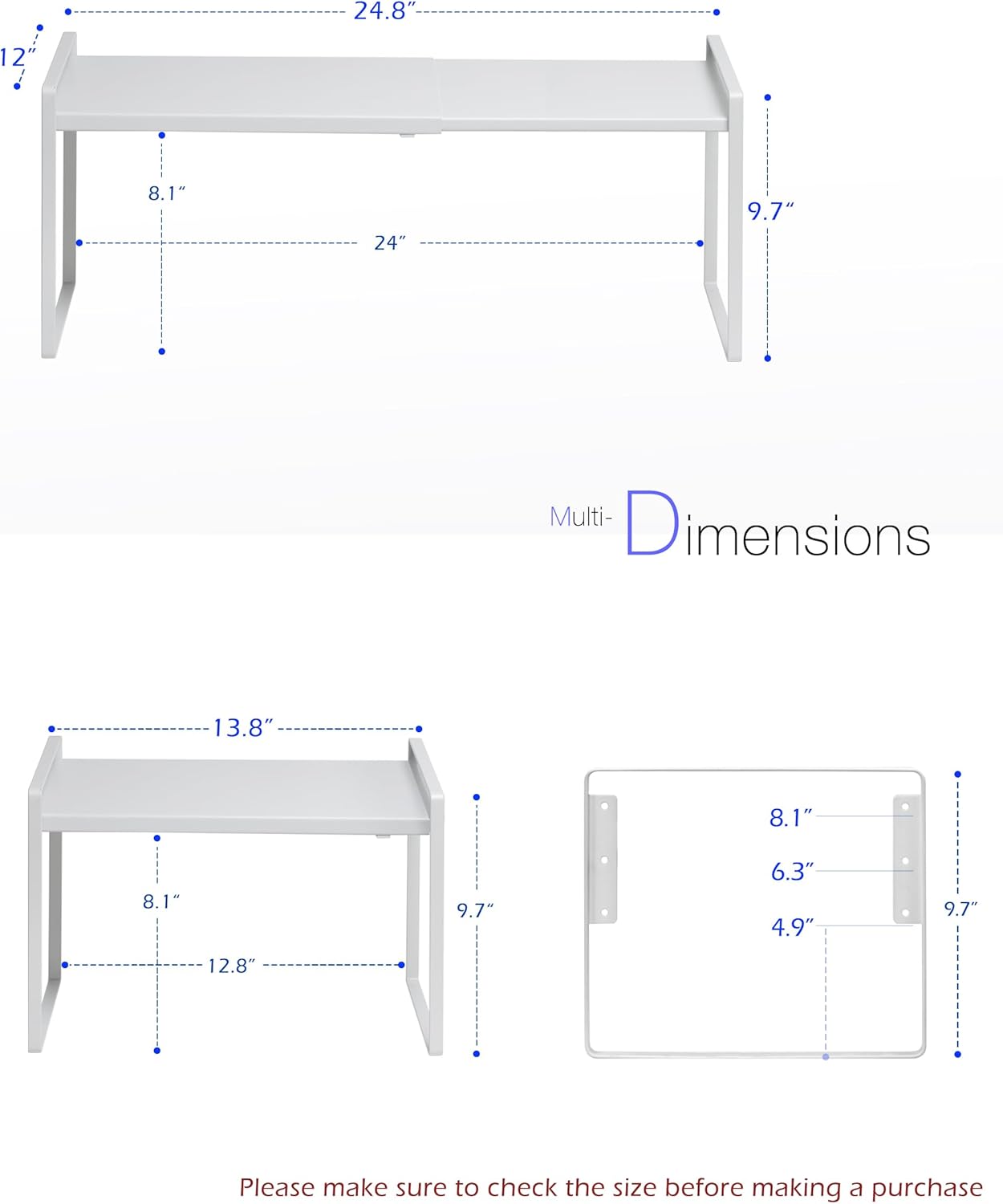 Cabinet Shelf Expandable Height Adjustable Shelf Organizer Riser for Kitchen Cabinet Pantry Cupboard Under Sink Countertop Organization Storage Space Saver Stackable Heavy Duty Metal White XXL