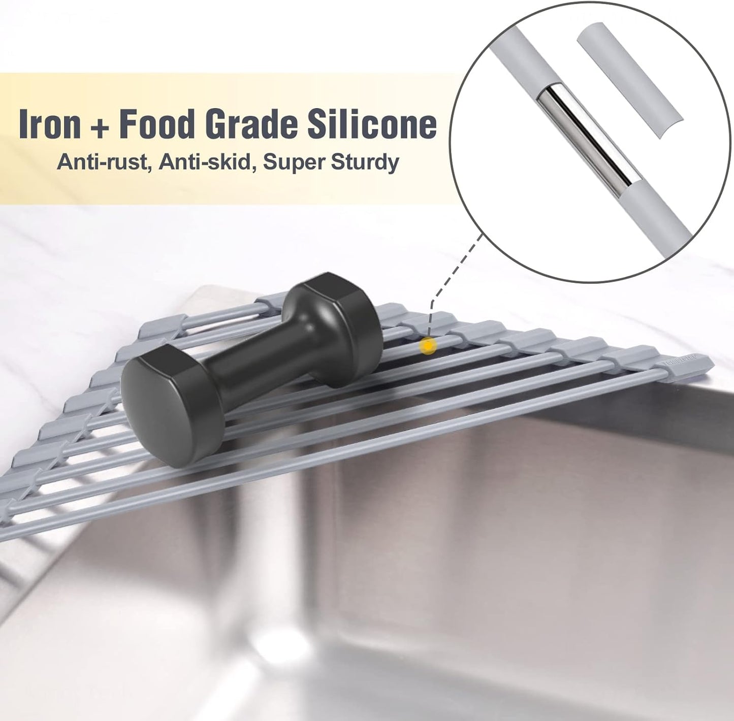 Triangle Roll-Up Dish Drying Rack - Small Foldable Silicone Coated for Sink Corner