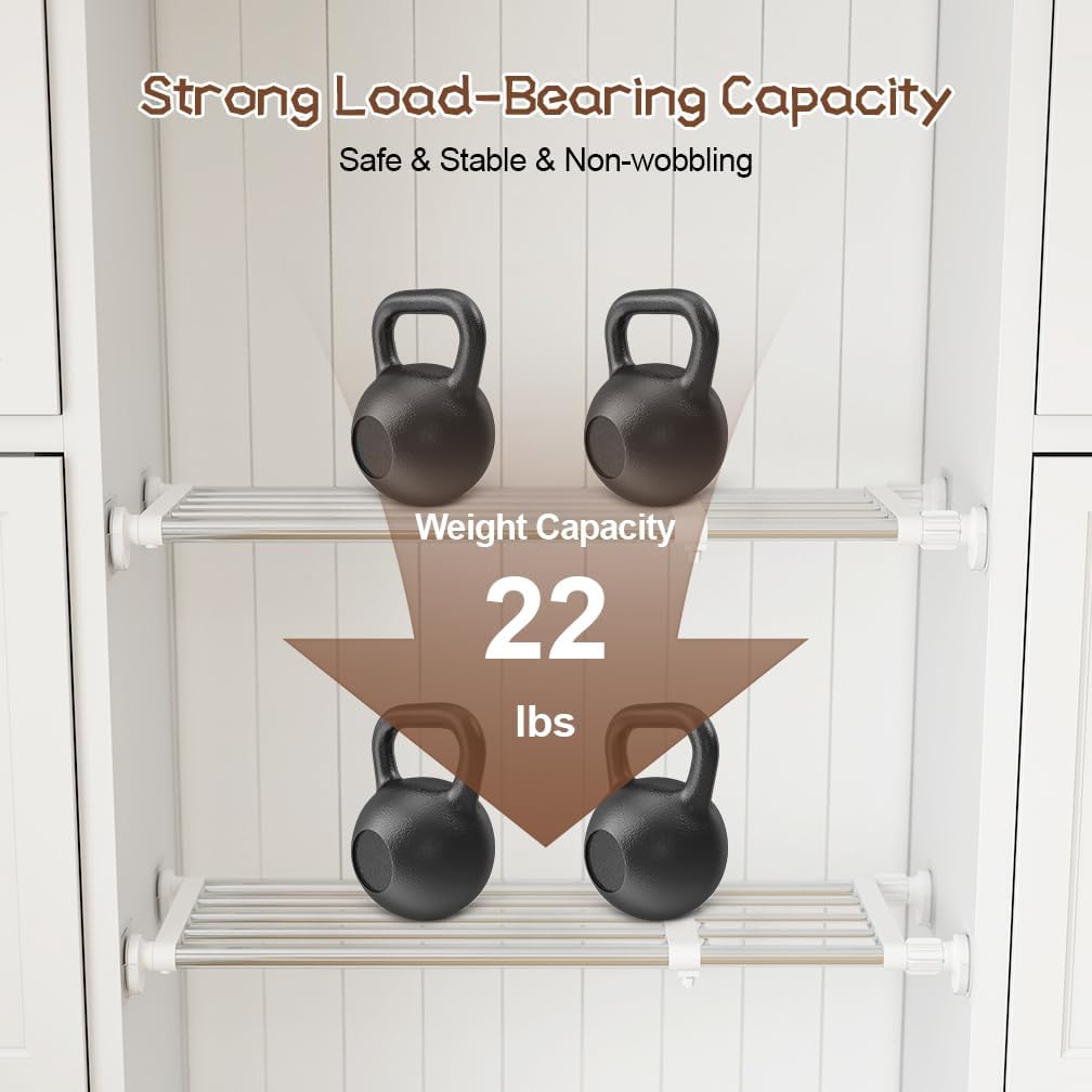 Closet Tension Shelf & Rod Expandable, Adjustable Storage Rack Metal Organizer DIY Divider Separator for Cabinet Wardrobe Cupboard Kitchen Bathroom