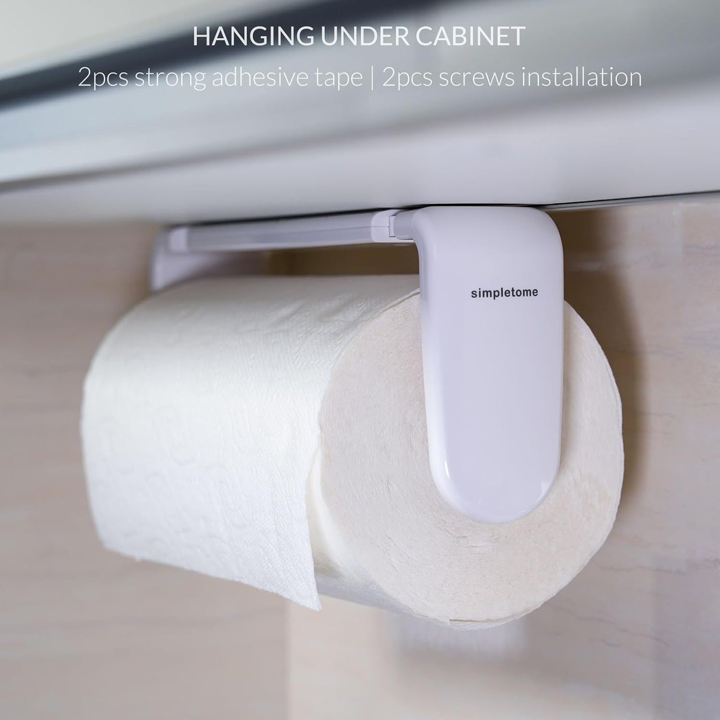 Paper Towel Holder ONE Hand Tear Adaptive Tension Arm Adjustable Length 9.4-11inch/24-28cm (White)
