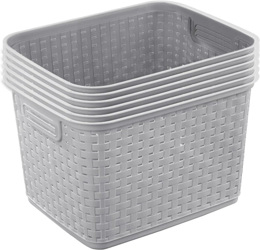 6-Pack Tall Weave Basket, Woven Plastic Storage Baskets for Organization