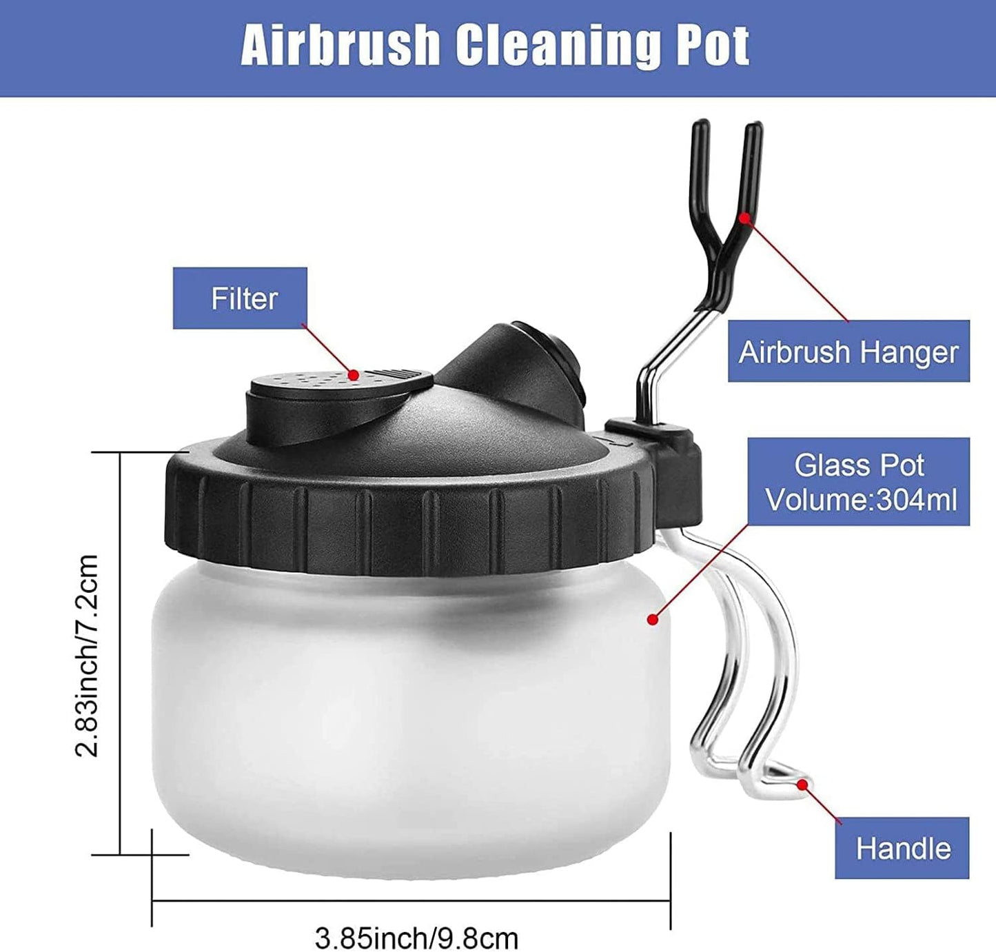 Airbrush Cleaning Pot with Holder - Weighted Glass Jar Waste Collector & Stabilizer