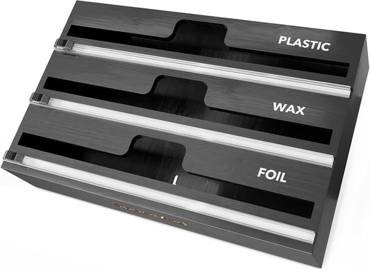WrapNeat 3 in 1 Wrap Organizer with Cutter and Labels, Plastic Wrap