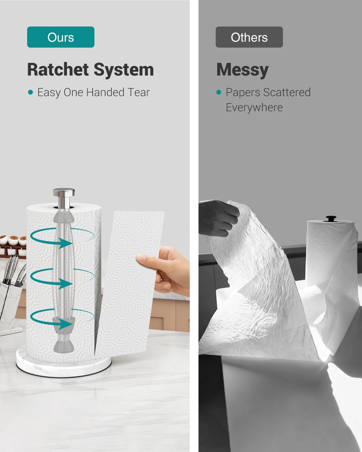 Marble Paper Towel Holder Countertop, Stainless Steel, One-Handed Tear