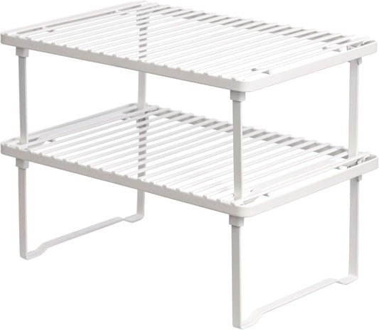 Space-Saving Stackable Metal Kitchen Cabinet Organizer Shelves for Dishes, Pantry Organization