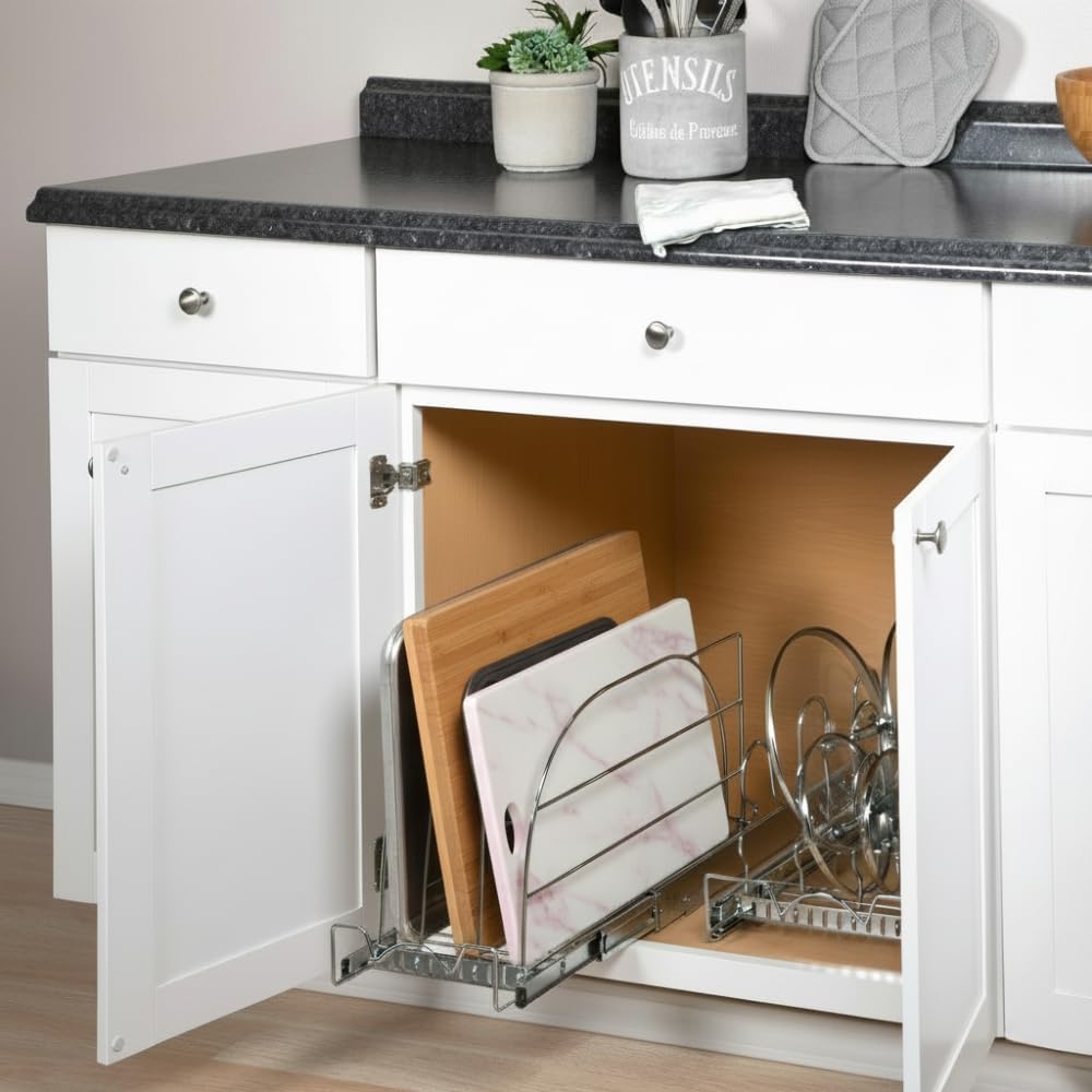 Pull Out Organizer for Bakeware, Cutting Board and Trays, Adjustable Dividers - Heavy Duty