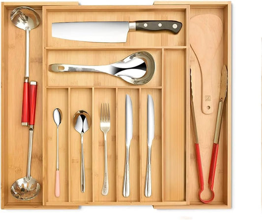 Bamboo Expandable Utensil Drawer Organizer, Premium Bamboo for Cutlery, Flatware