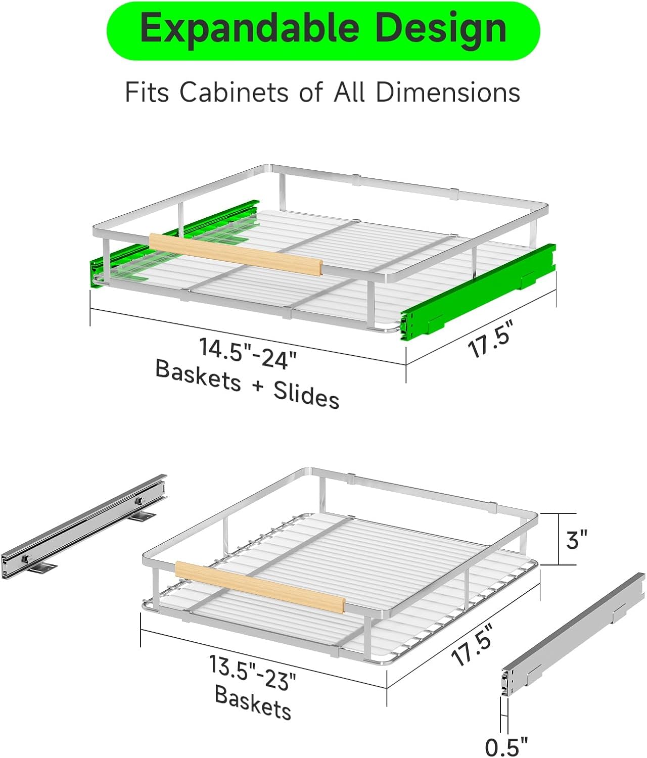 Expandable Pull Out Drawers for Cabinets, Kitchen Cabinet Slide Out Shelves