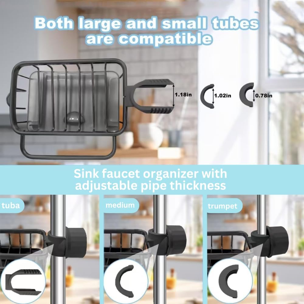 Kitchen Sink Faucet Organizer – Compact Design for Round Faucets (10.6 × 5.7 cm) – Black (Left)