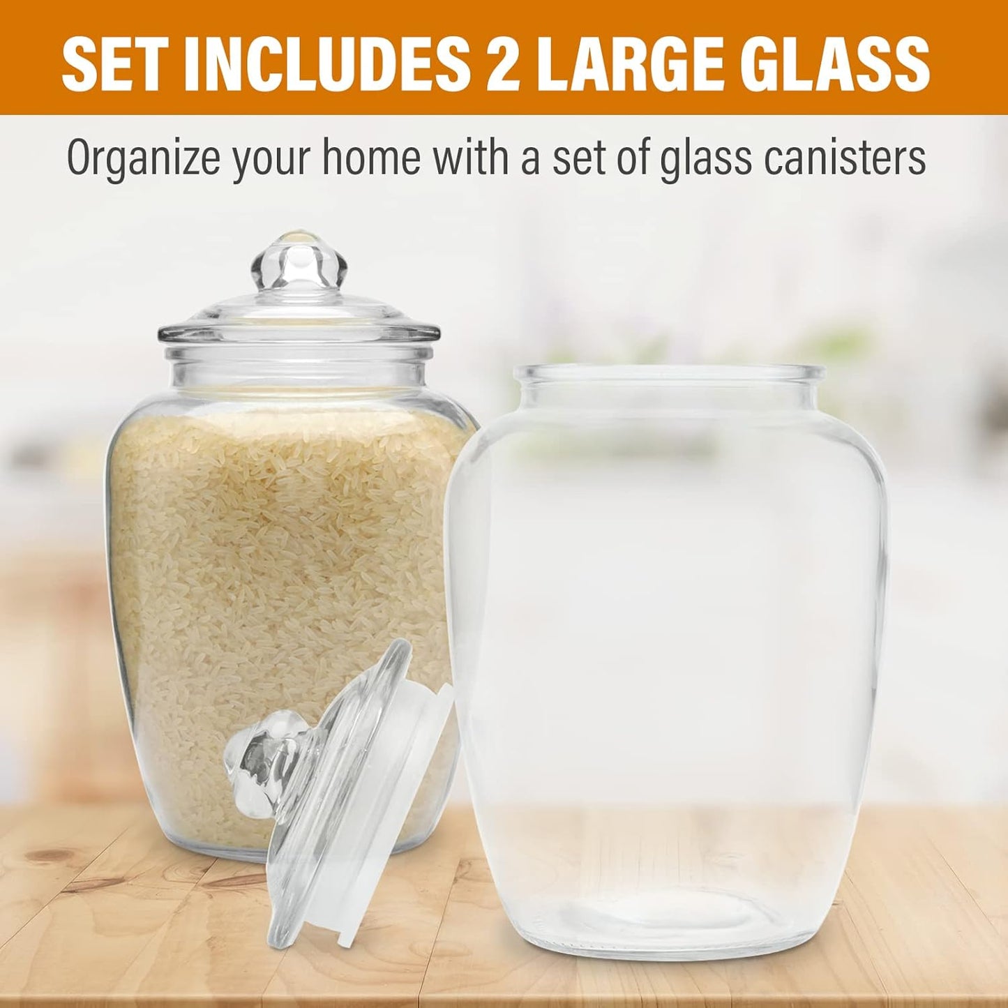Glass Jars with Airtight Lid - Set of 2 Large Apothecary Jar