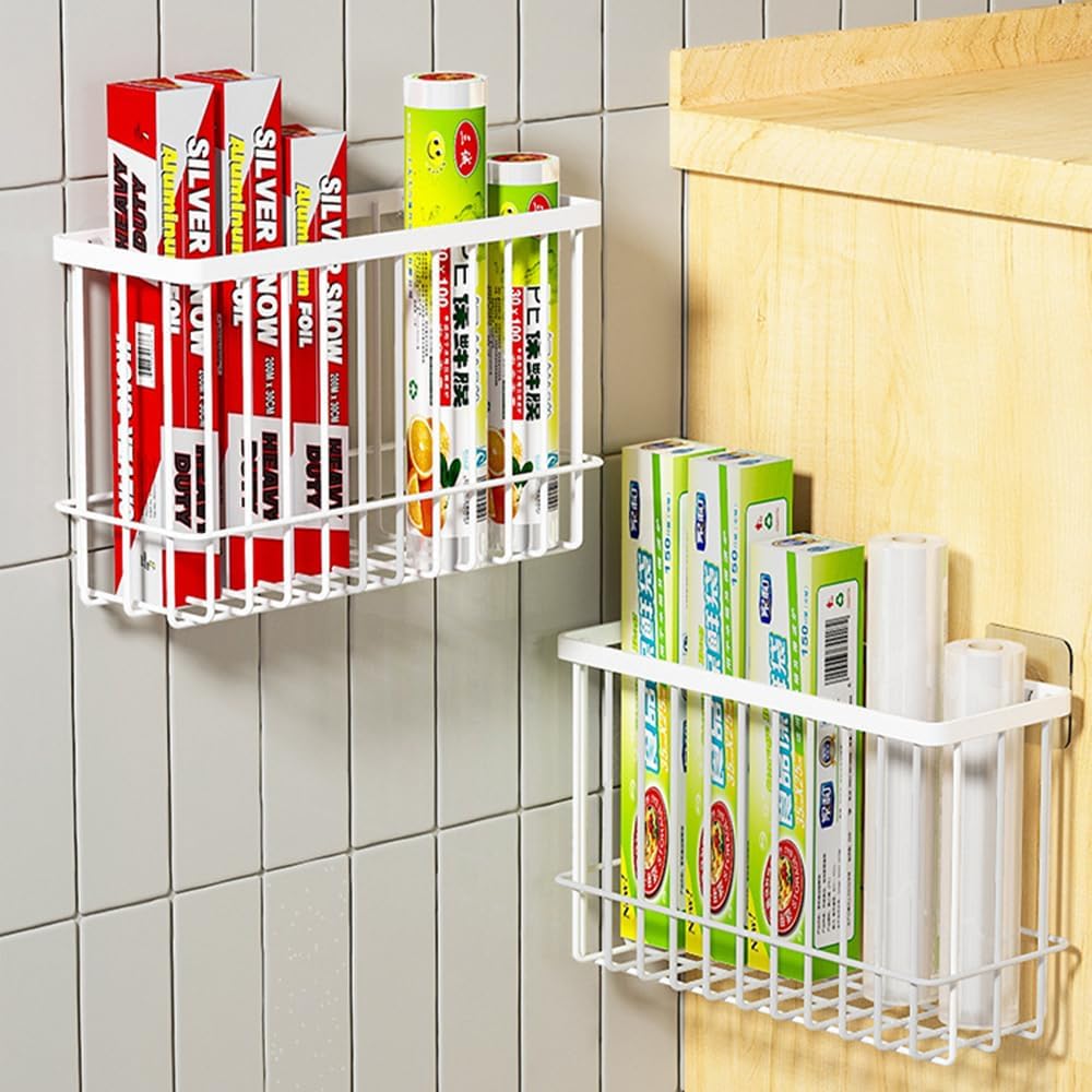 2 Piece Kitchen Cabinet Door Storage Box,Self Adhesive Wall Mounted Storage Boxes,Wardrobe/Bathroom/Refrigerator Small Items Organizer Storage Box (White)