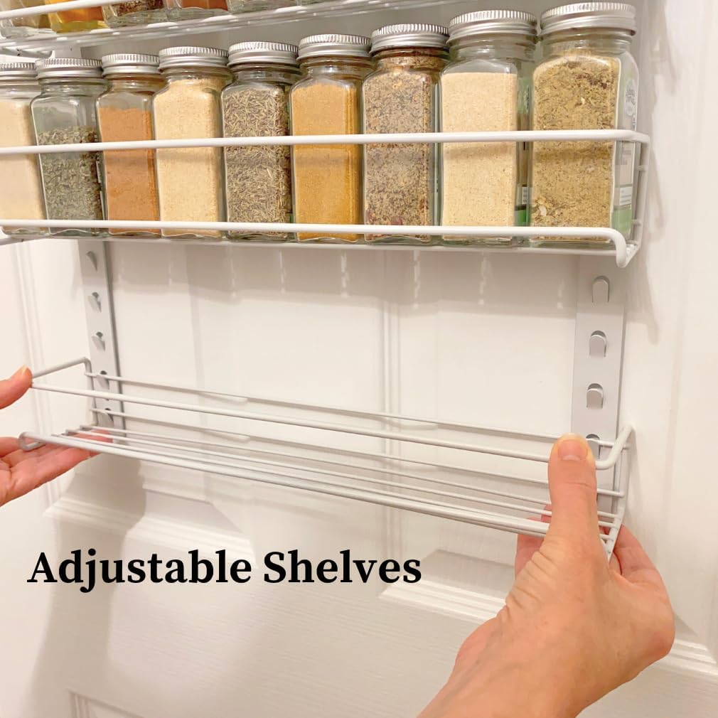 Over the Door Pantry Spice Rack Organizer -6 Tier -Holds up to 54 Spices- Adjustable Metal Baskets for Kitchen, Bathroom Storage & Organization (White) No Tool Easy Install