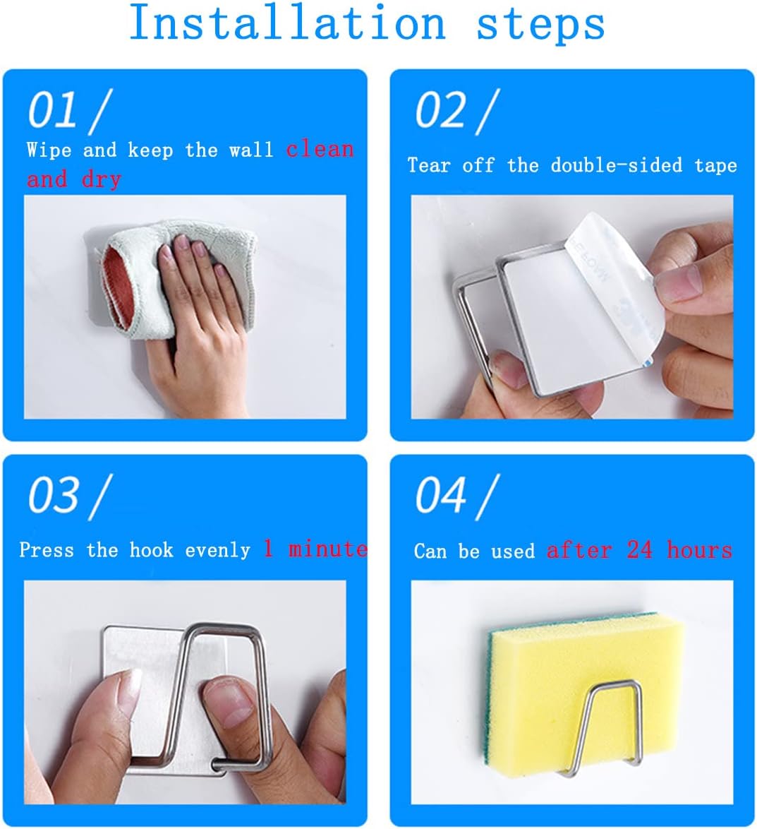 4 Pack Sink Sponge Holder for Kitchen Sink Premium SUS304 Stainless Steel Rustproof Waterproof Quick Drying Small Strong Adhesive Sponge Holder (4)