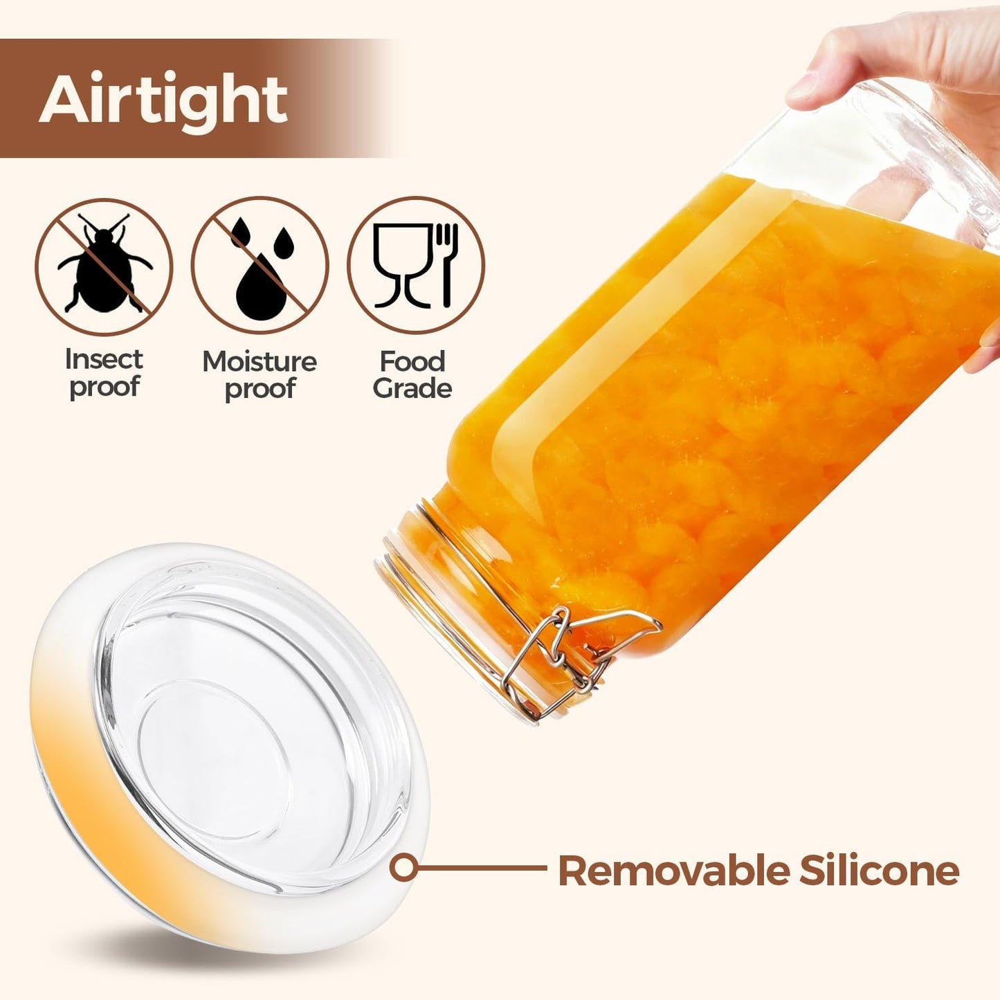 3-Pack 78oz Large Square Airtight Glass Jars for Bulk Food