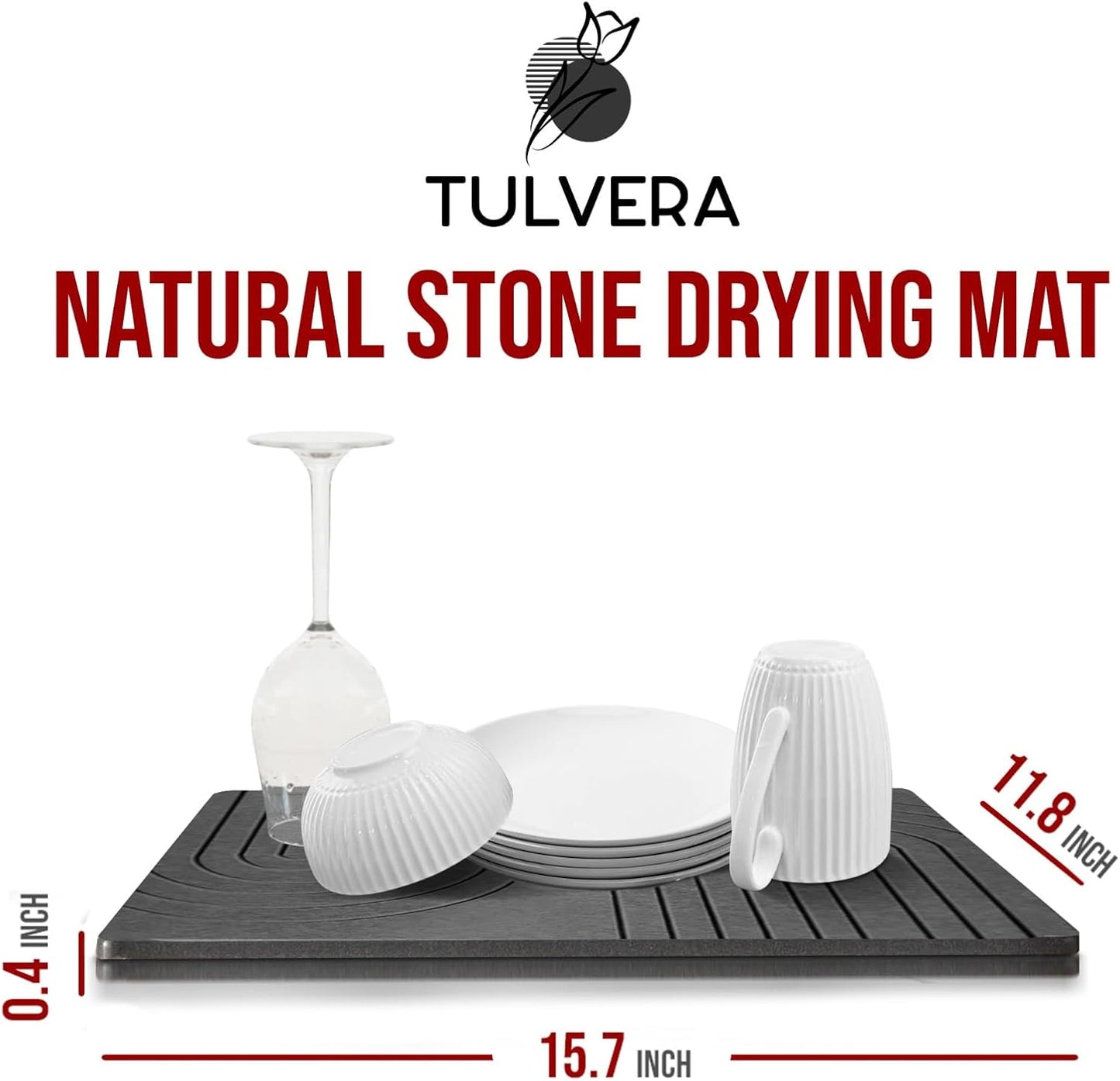 Stone Dish Drying Mat for Kitchen Counter – Diatomaceous Earth Drying Mat | Fast-Absorbing
