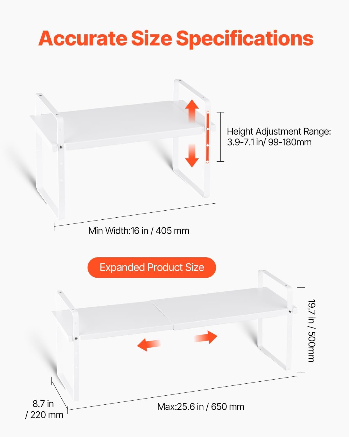 Adjustable Kitchen Cabinet Shelf Organizer, Expandable 2 Tier Cabinet Shelf