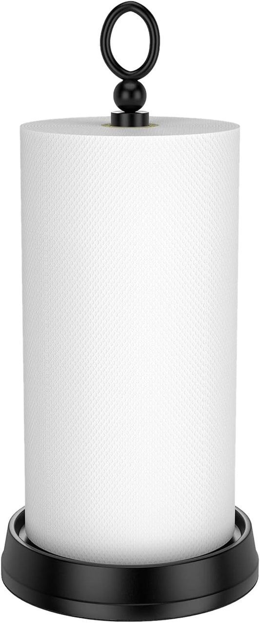 Paper Towel Holder (with Heavy Weighted Base) Steel Paper Holder countertop，Black Paper Towel Holder for Kitchen Countertops, Bars & Dining Tables,Fits Standard & Jumbo Rolls, Matte Black