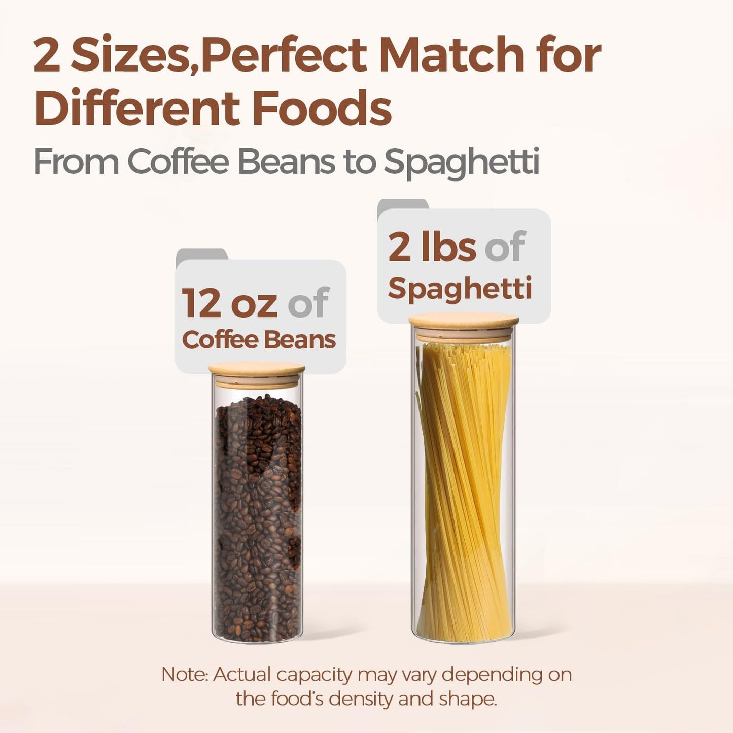 Glass Food Storage Jars Set of 6, Tall Glass Storage Containers with Lids, Spaghetti Jar