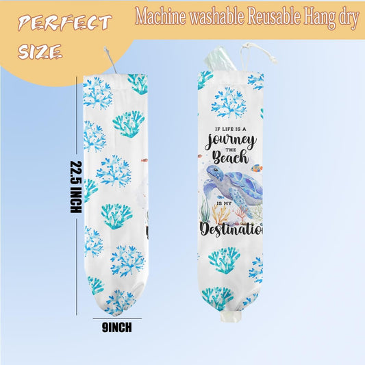 HZMLYDJ Sea Turtle Print Cotton Plastic Bag Holder with Drawstring Top