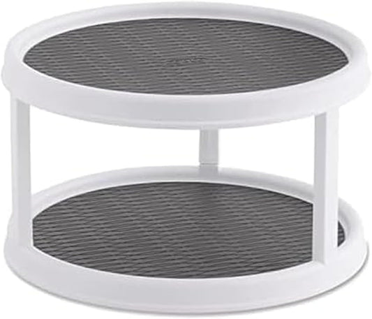 Non-Skid Turntable, 2-Tier, 12-Inch, Durable & Easy Clean, White/Gray