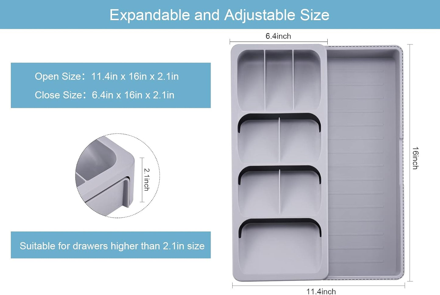 Expandable Kitchen Drawer Organizer, Adjustable Cutlery Trays and Utensil Holder