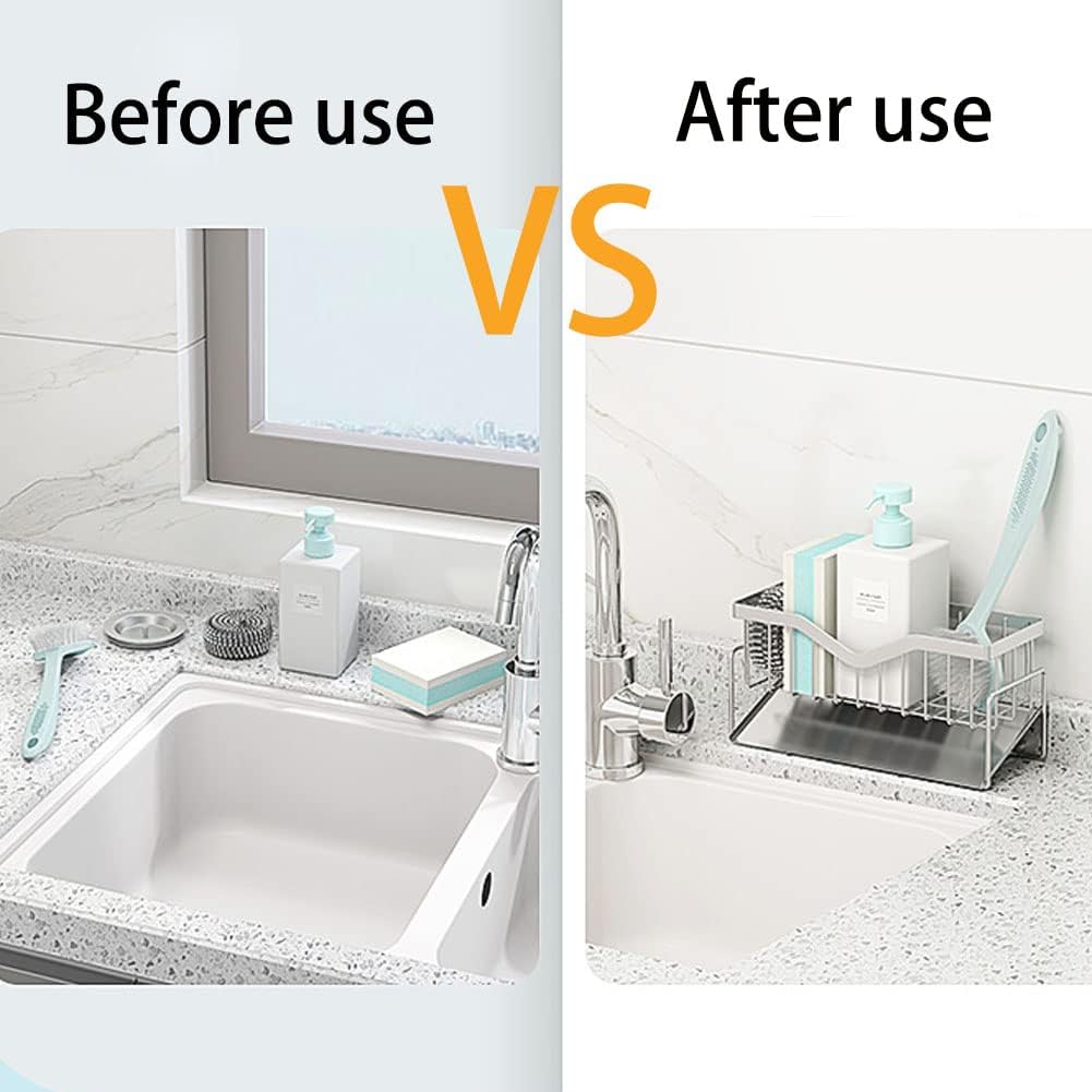 Kitchen Sink Caddy Sponge Holder, Quick Draining, SUS 304 Stainless Steel Sponge Organizer