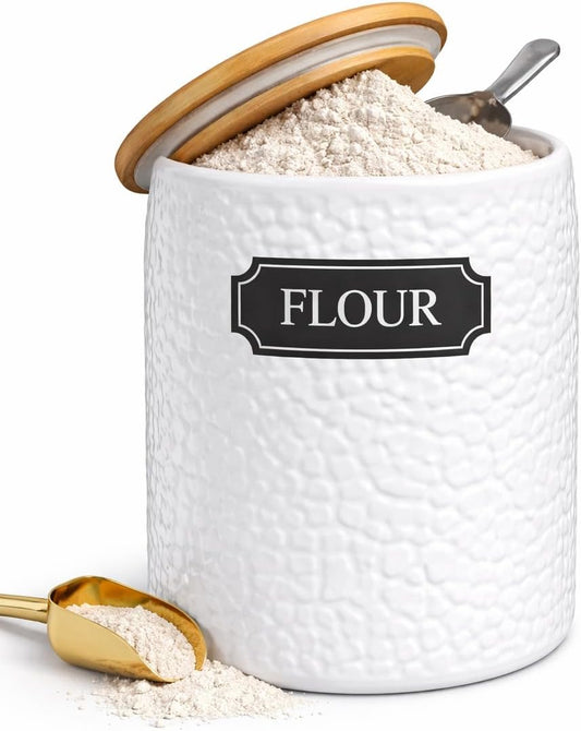 Ceramic Canister for the Kitchen (94oz/2779ml) – Airtight Kitchen Counter Storage with Bamboo Lids