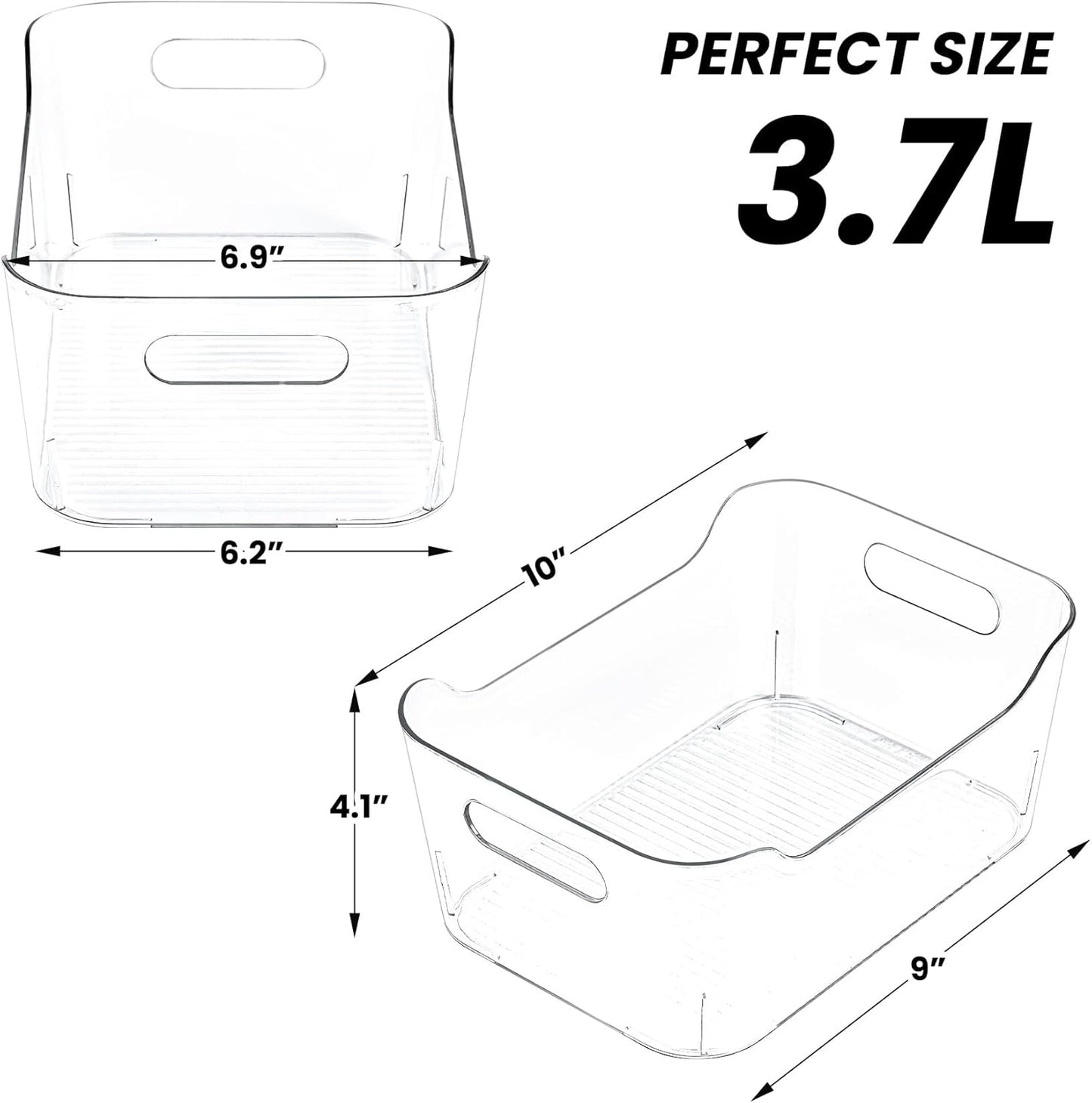 12 Pack Clear Plastic Storage Bins, Acrylic Organizer and Containers with Handle for Pantry