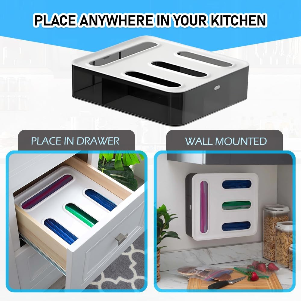 Food Storage Bag Organizer, 4 in 1 Plastic Bag Organizers for Kitchen Storage