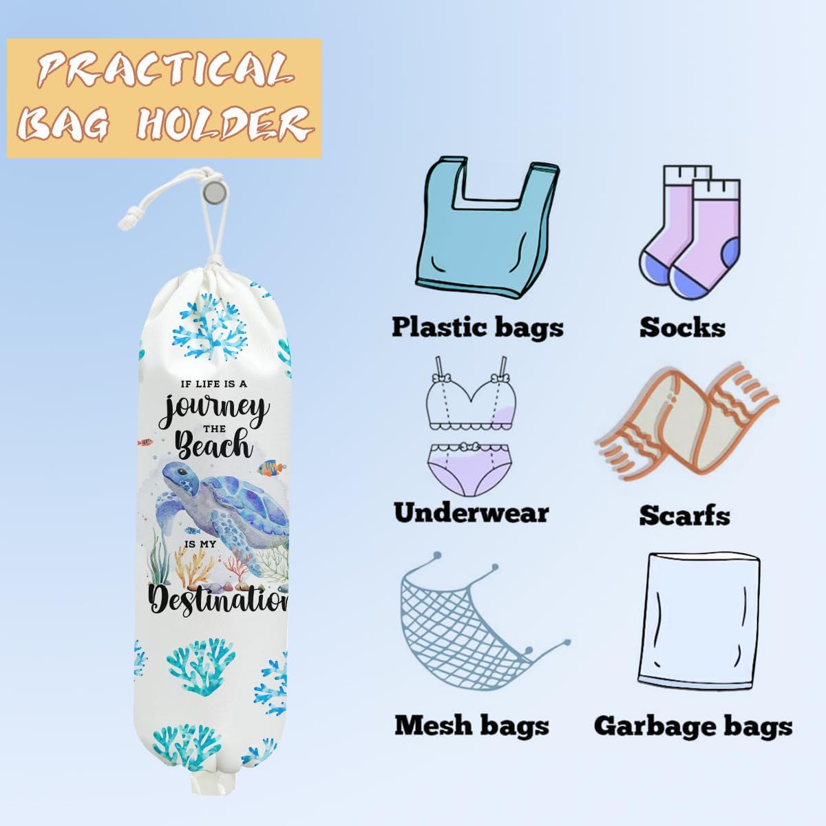 Sea Turtle Plastic Bag Holder, Wall Mount Grocery Bag Holder, Plastic Storage bag