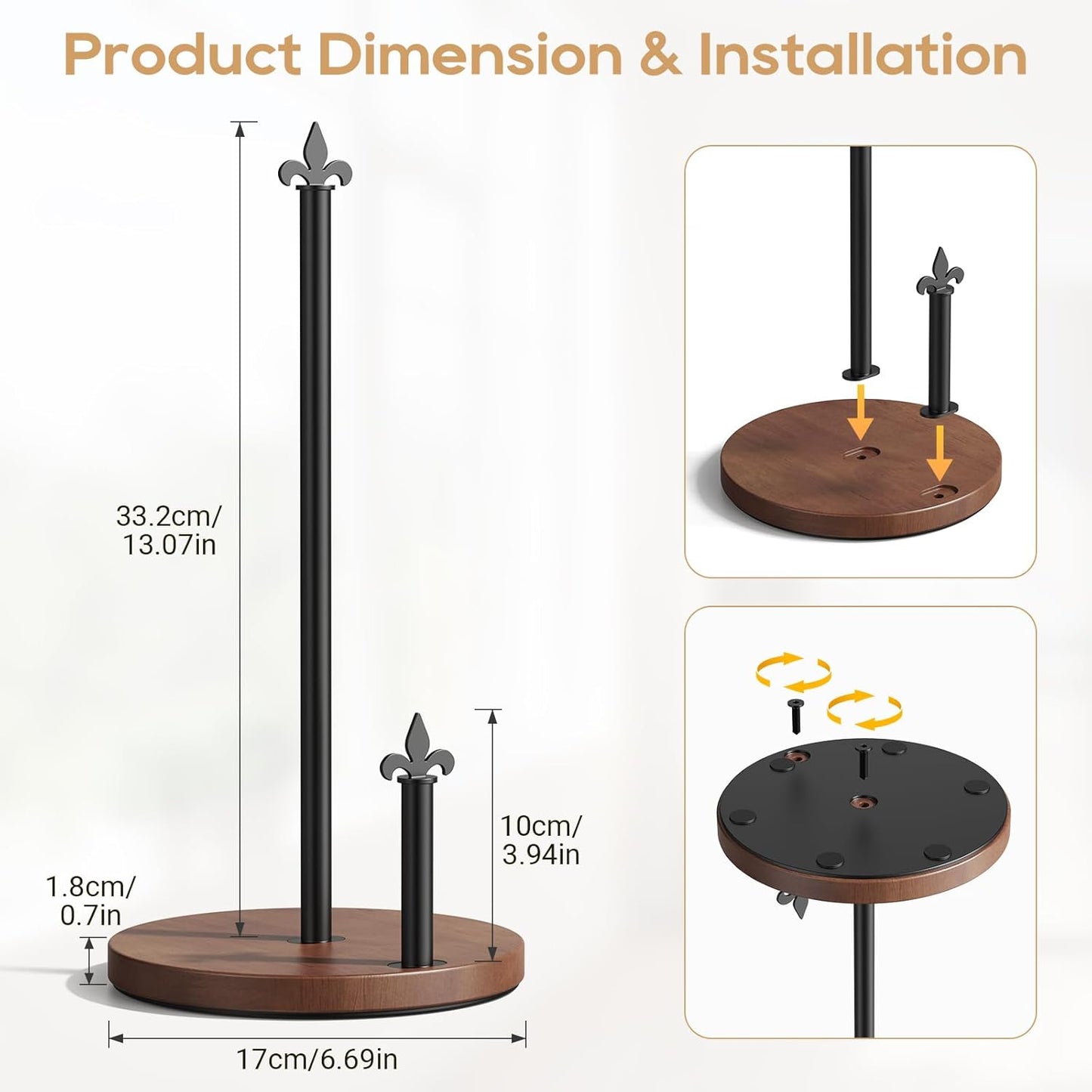 Paper Towel Holder Countertop, Wooden Paper Towel Holder with One-Hand Tear Design