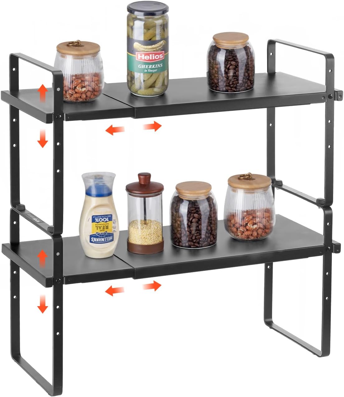 Adjustable Kitchen Cabinet Shelf Organizer, Expandable 2 Tier Cabinet Shelf