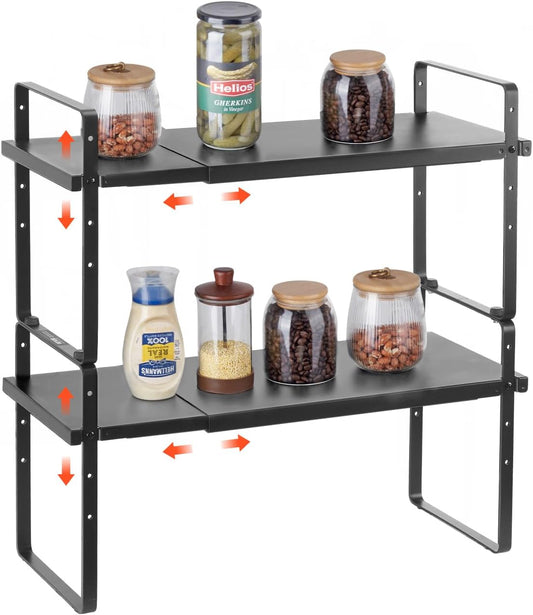 Adjustable Kitchen Cabinet Shelf Organizer, Expandable 2 Tier Cabinet Shelf