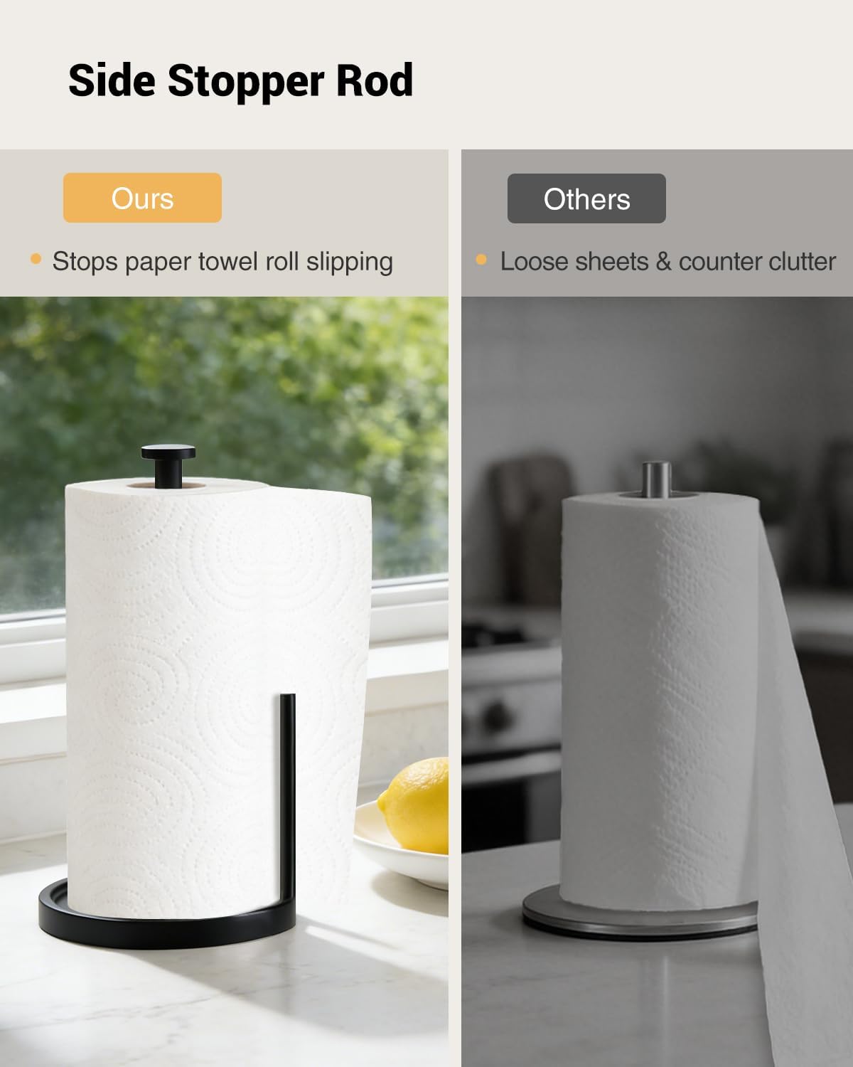 Paper Towel Holder Countertop, Anti Slip Base, Black