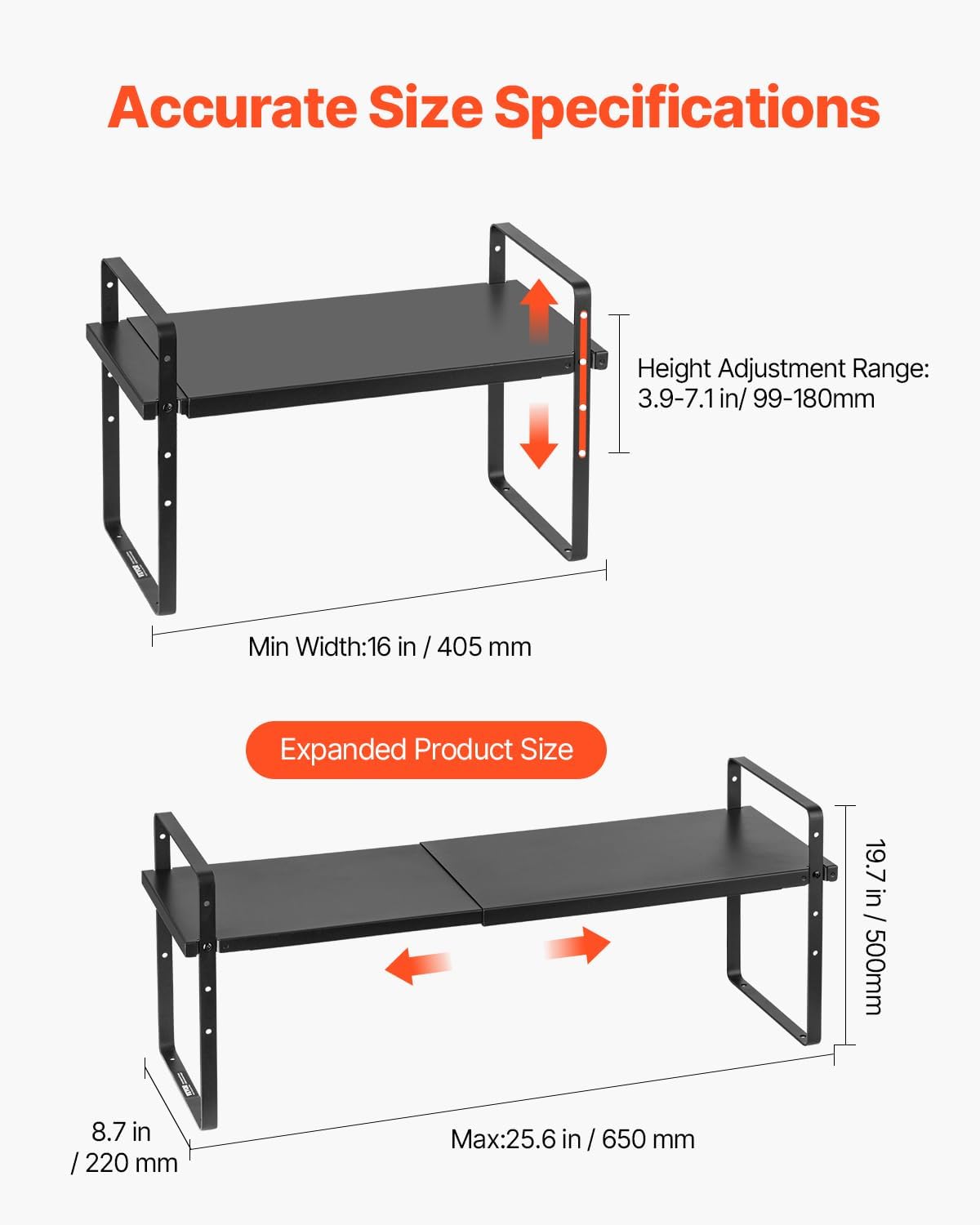 Adjustable Kitchen Cabinet Shelf Organizer, Expandable 2 Tier Cabinet Shelf
