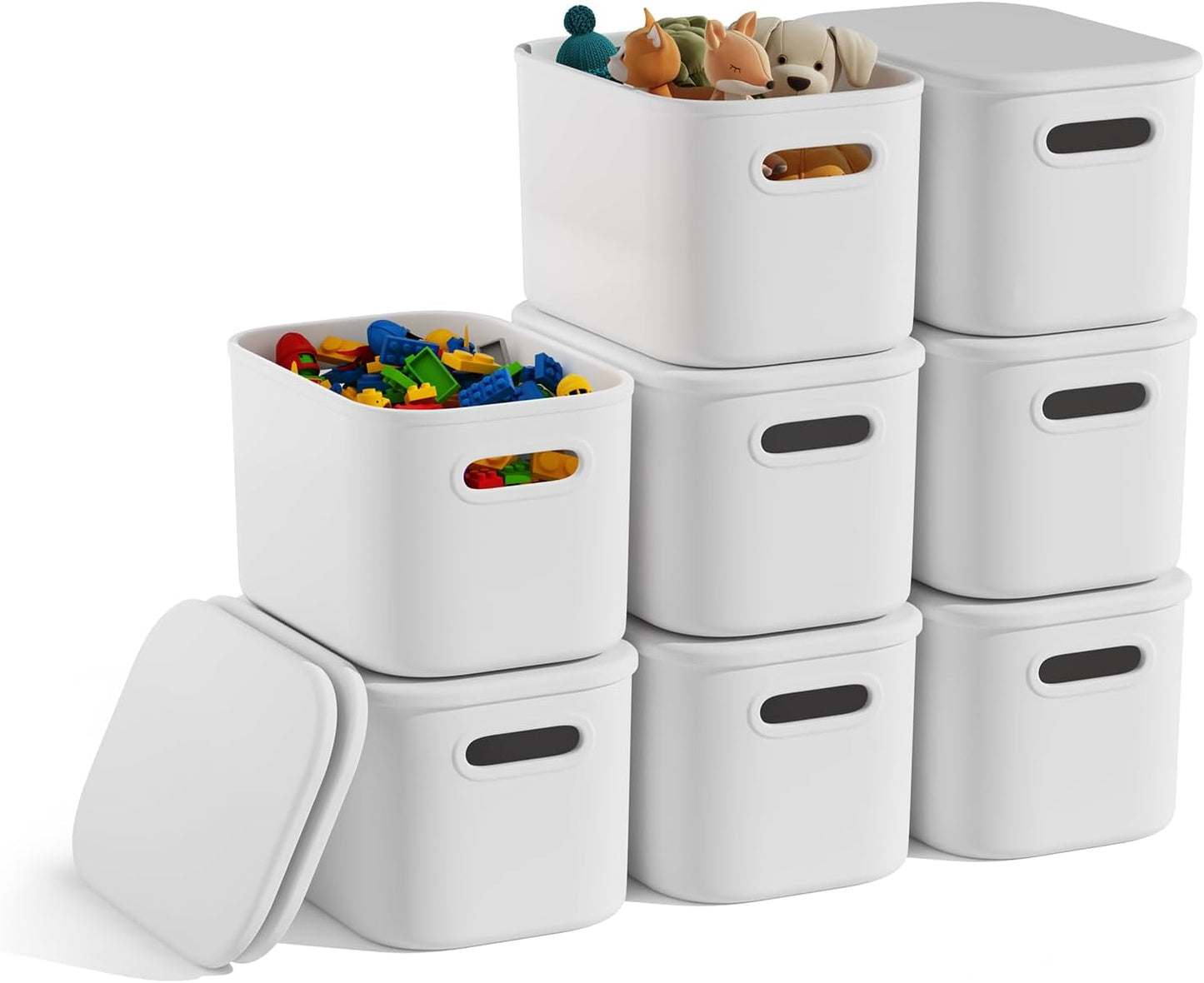 8 Pack White Storage Bins with Lids for Shelves, White Storage Containers with Lids for Organizing