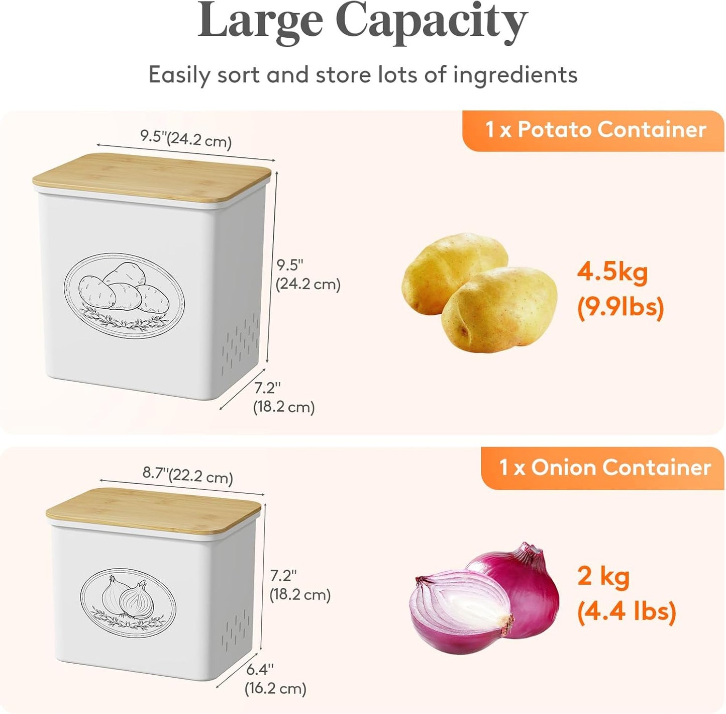 Potato and Onion Storage Bin, Stackable Garlic Keeper with Aerating Holes and Lid
