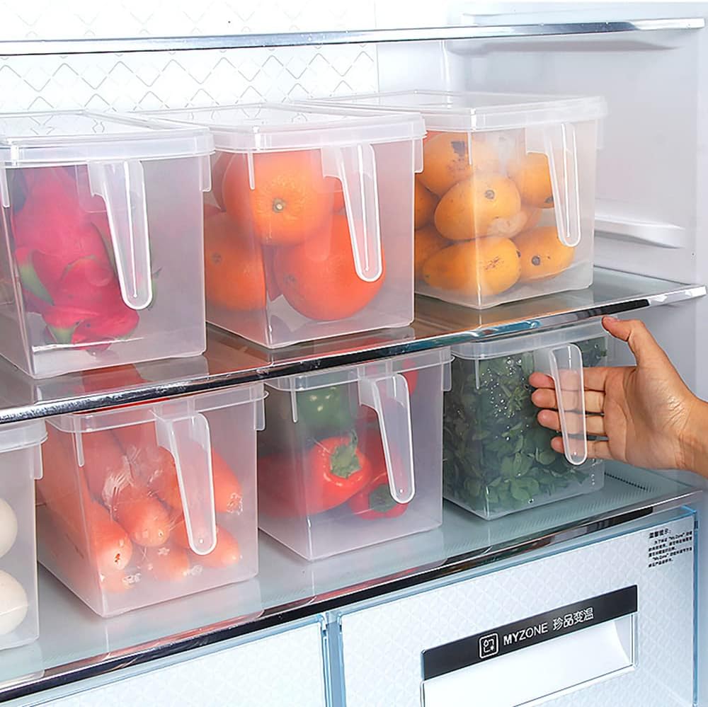 Fridge Organizer,4 Pack Refrigerator Organizer Bins,Fridge Organizers and Storage Clear with Handle & Lid,Fruit Containers for Fridge,Fridge Storage To Keep Fresh for Food, Vegetables,5L