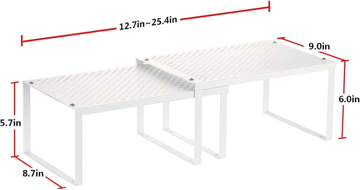 Kitchen Cabinet and Counter Pantry Shelf Organizer, Expandable & Stackable, White