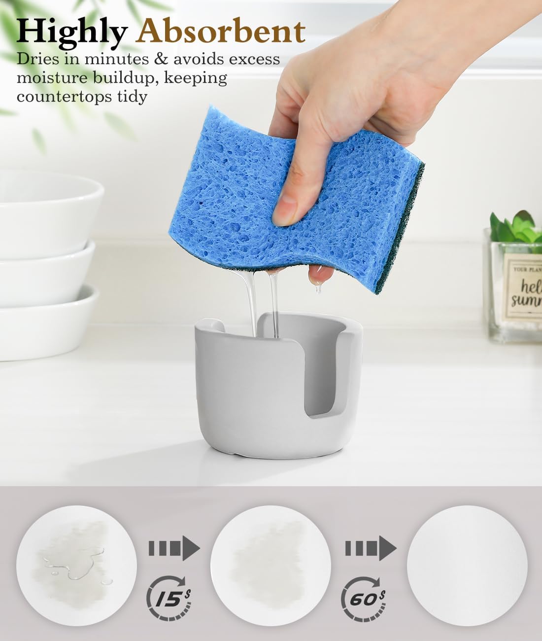 Diatomite Sponge Holder for Kitchen Sink, Fast Drying Stone Sponge Holder