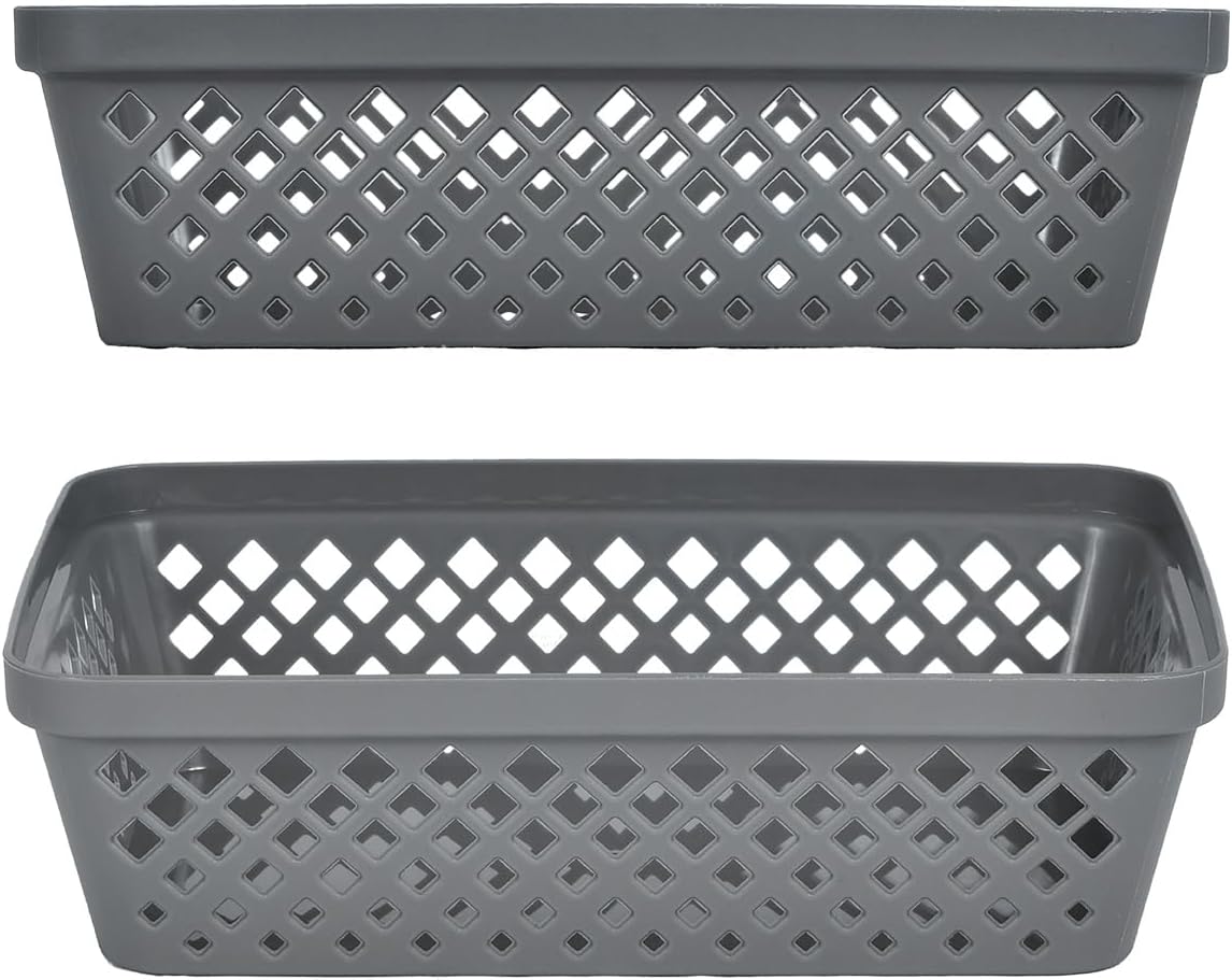 Plastic Storage Basket Set - Multipurpose Drawer Trays, Kitchen Pantry Containers