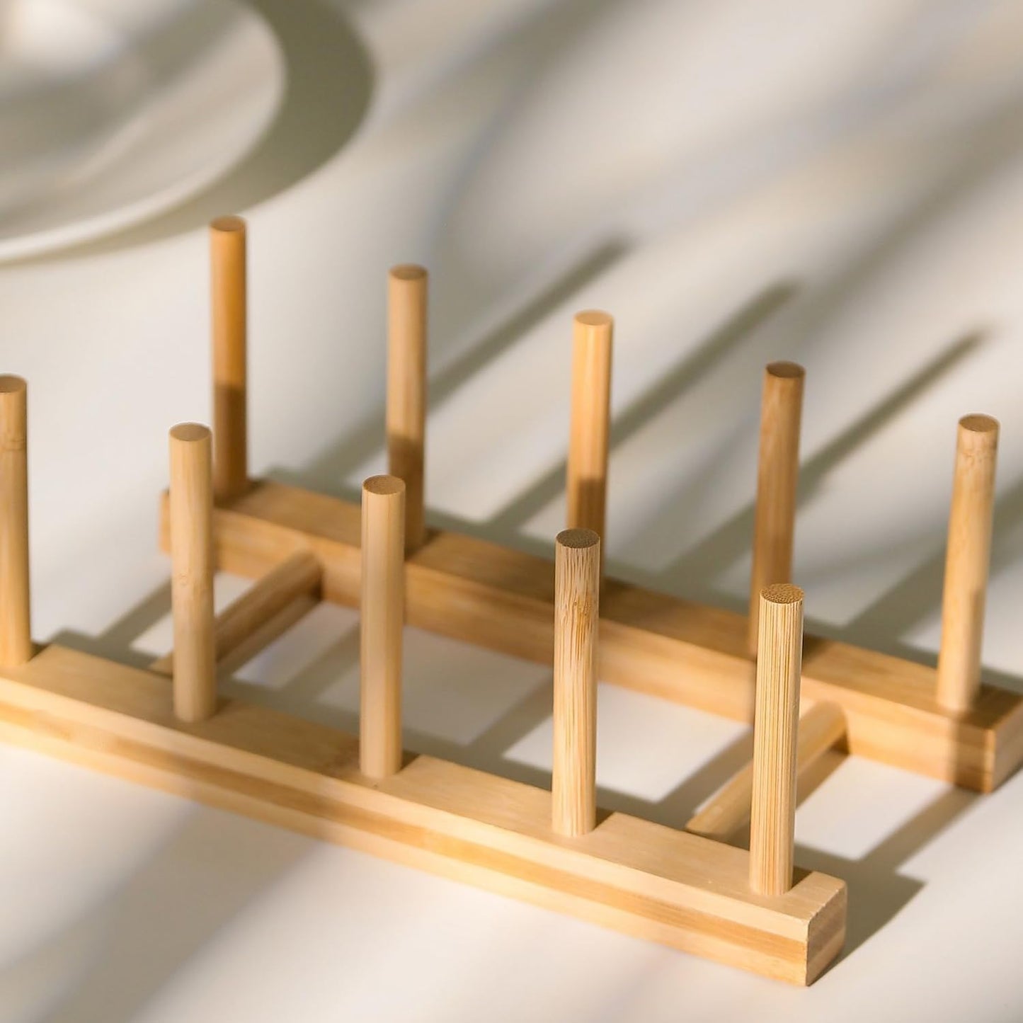 4 Pcs Bamboo Wooden Dish Rack, Plate Organizer for Cabinet Space Saver and Kitchen Counter