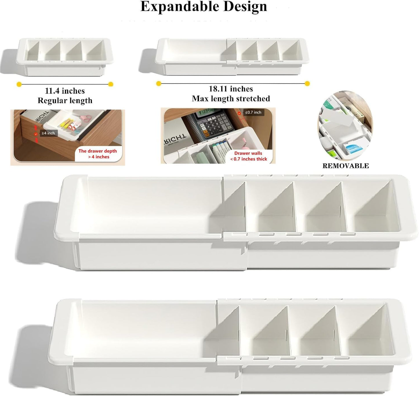 Expandable Drawer Organizer, 2 PCS Adjustable Drawer Organizer Trays