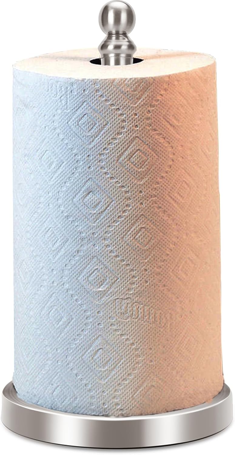 Paper Towel Holder Countertop with Weighted Base, One-Handed Design No Tipping Over