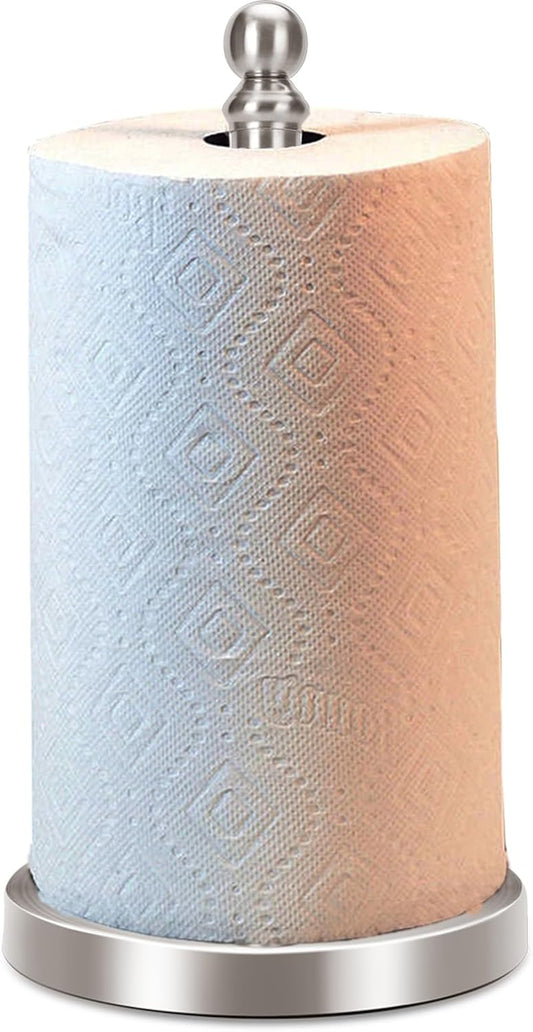 Paper Towel Holder Countertop with Weighted Base, One-Handed Design No Tipping Over